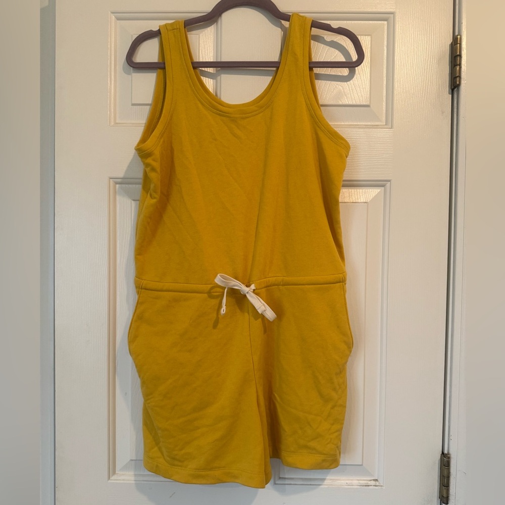 Yellow Sleeveless Romper with White Tie